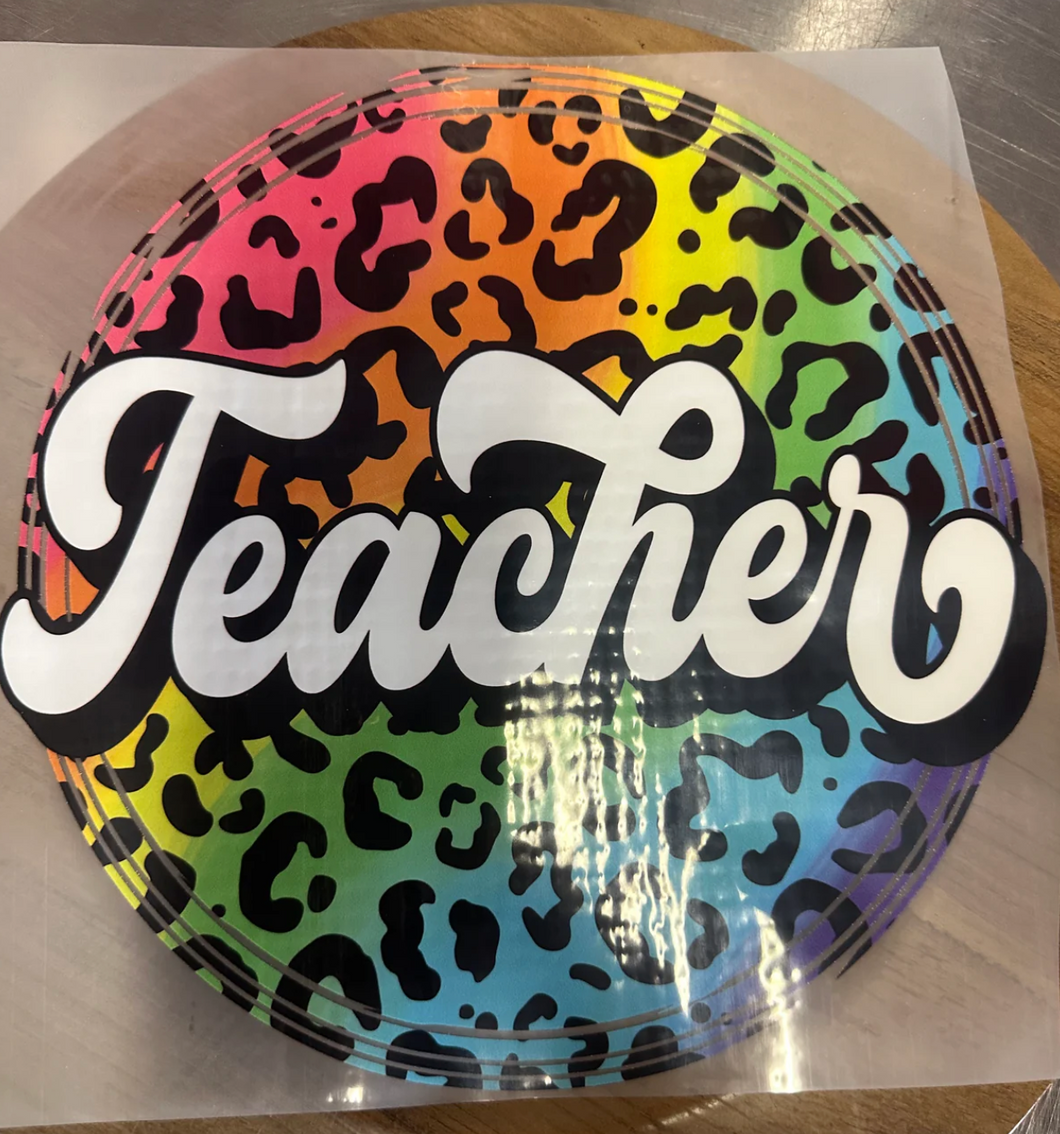 Teacher rainbow cheetah DTF